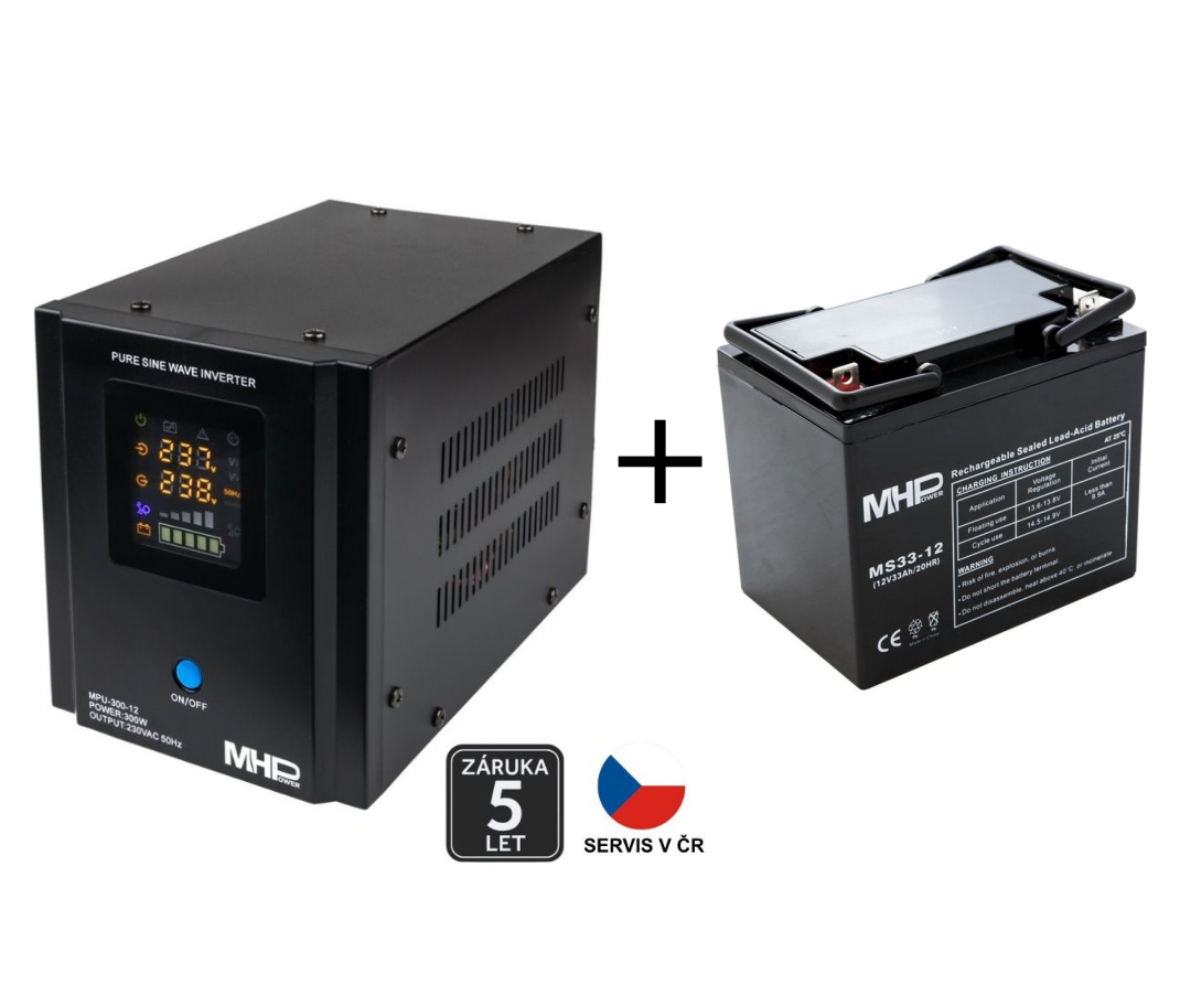 Backup power supply MHPower MPU-300-12, UPS, 300W, pure sine, 12V SET with battery 33Ah