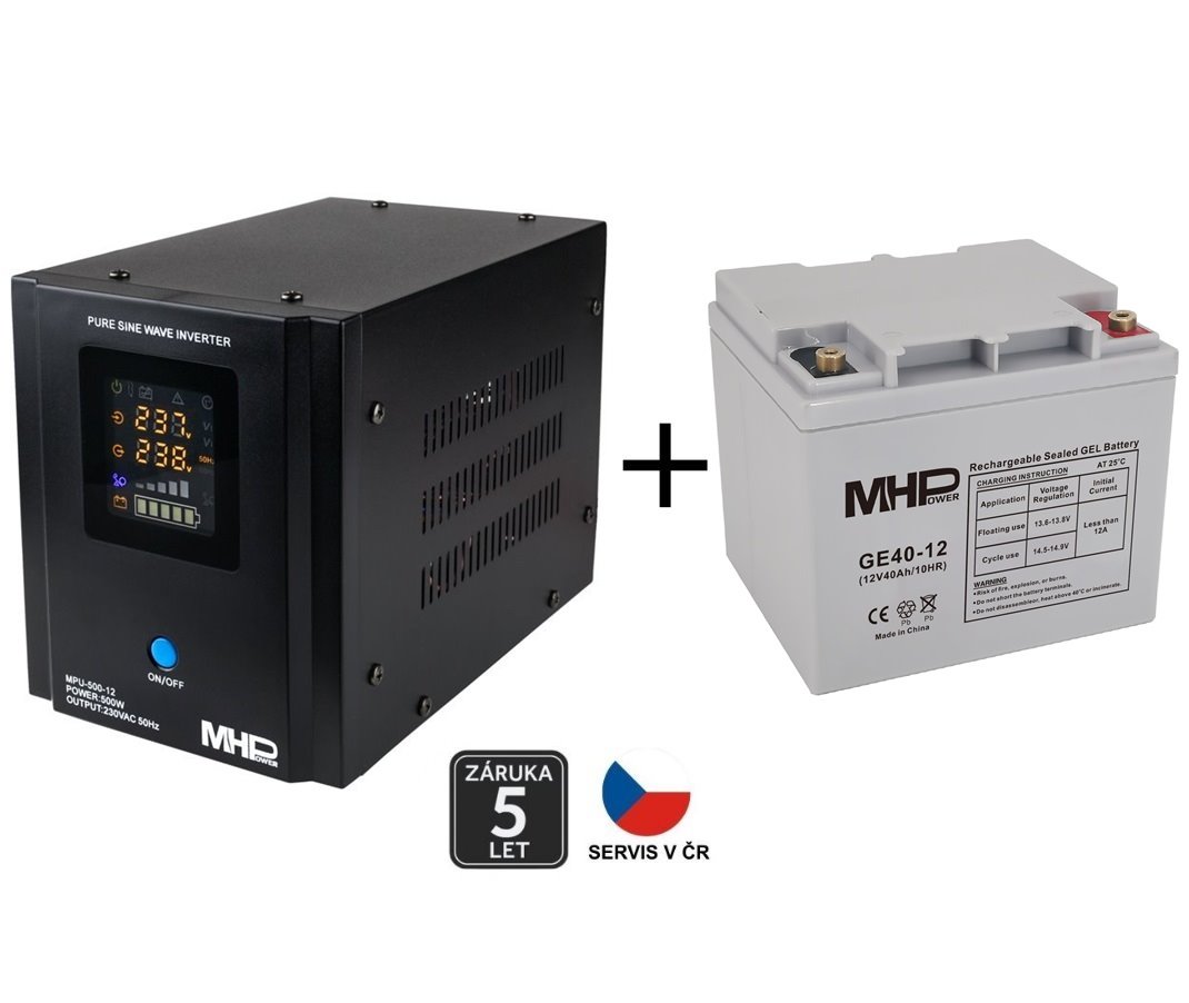 Backup power supply MHPower MPU-500-12, UPS, 500W, pure sine, 12V SET with Gel battery 40Ah