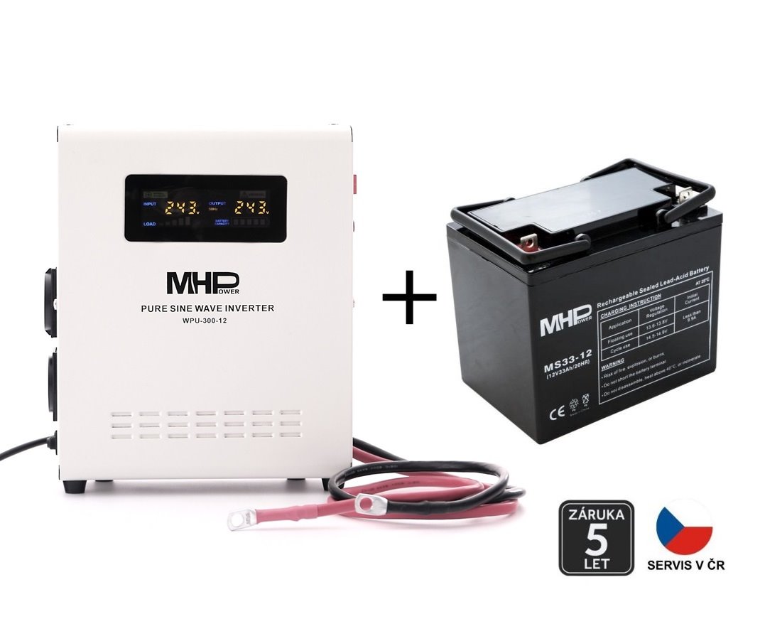 Backup power supply MHPower WPU-300-12, UPS, 300W, pure sine, 12V SET with battery 33Ah