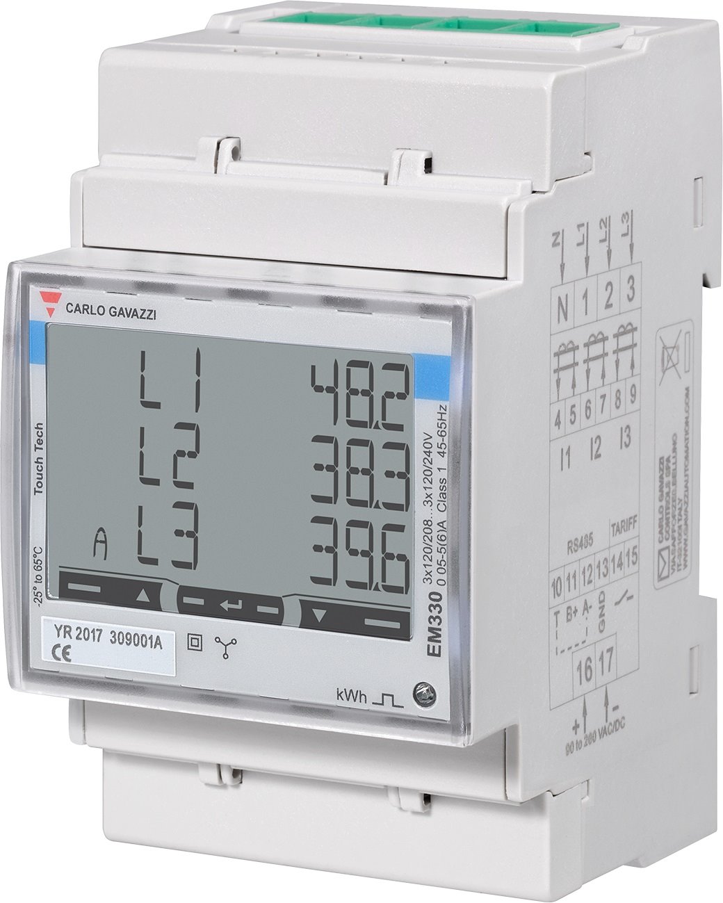 Carlo Gavazzi měřič proudu EM330, 3 fáze - 2 tarify, 3x5A