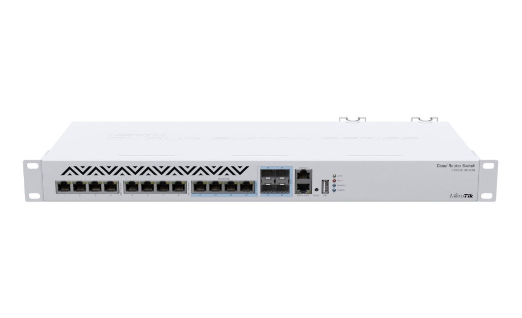 MikroTik Cloud Router Switch CRS312-4C+8XG-RM, 8x 10Gb LAN, 4x 10Gb combo RJ-45/SFP+, USB, SwOS, ROS, L5, bílý 