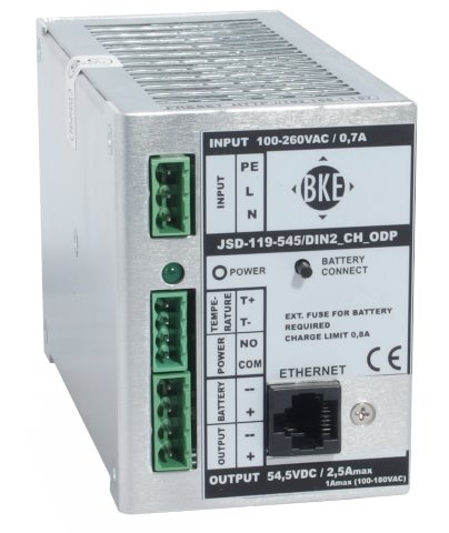 Napájecí zdroj/nabíječ na DIN lištu s dohledem BKE JSD-119-545/DIN2_CH_ODP 54,5 V, 120 W, 2,5 A, LAN