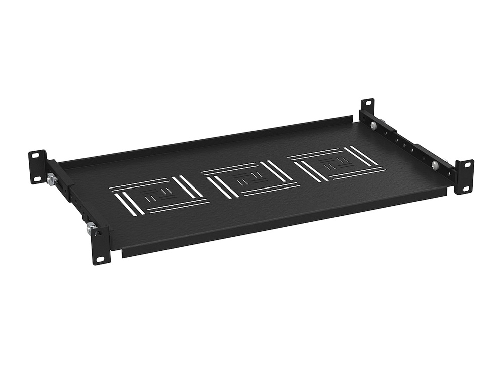 Police Solarix UP-12-B s perforací 1U/250mm, nosnost 40kg, černá, úchyt na přední i zadní lišty