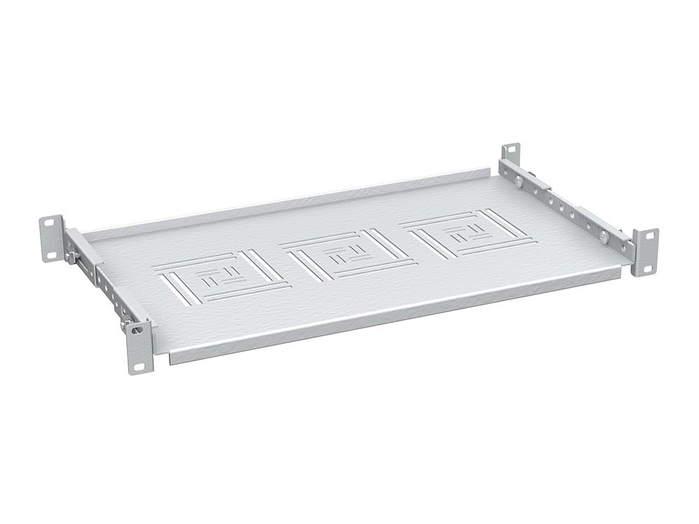 Police Solarix UP-12-G s perforací 1U/250mm, nosnost 40kg, světle šedá, úchyt na přední i zadní lišty