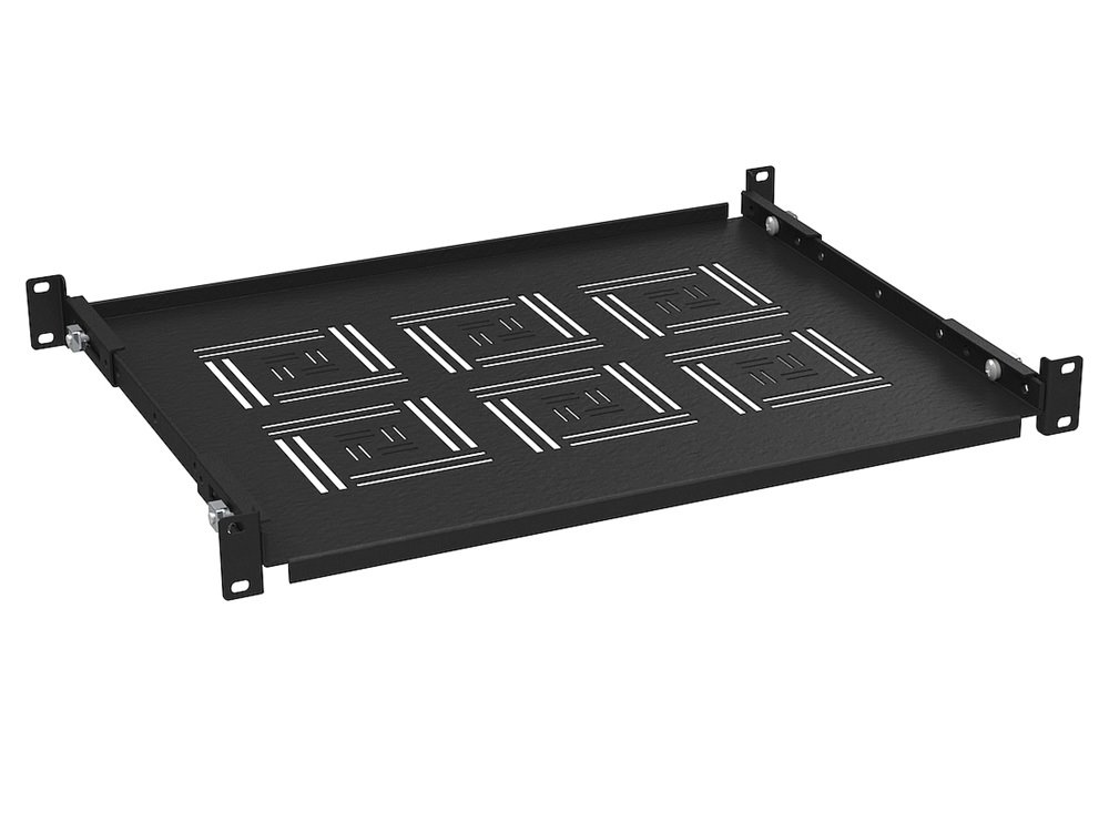 Police Solarix UP-13-B s perforací 1U/350mm, nosnost 40kg, černá, úchyt na přední i zadní lišty