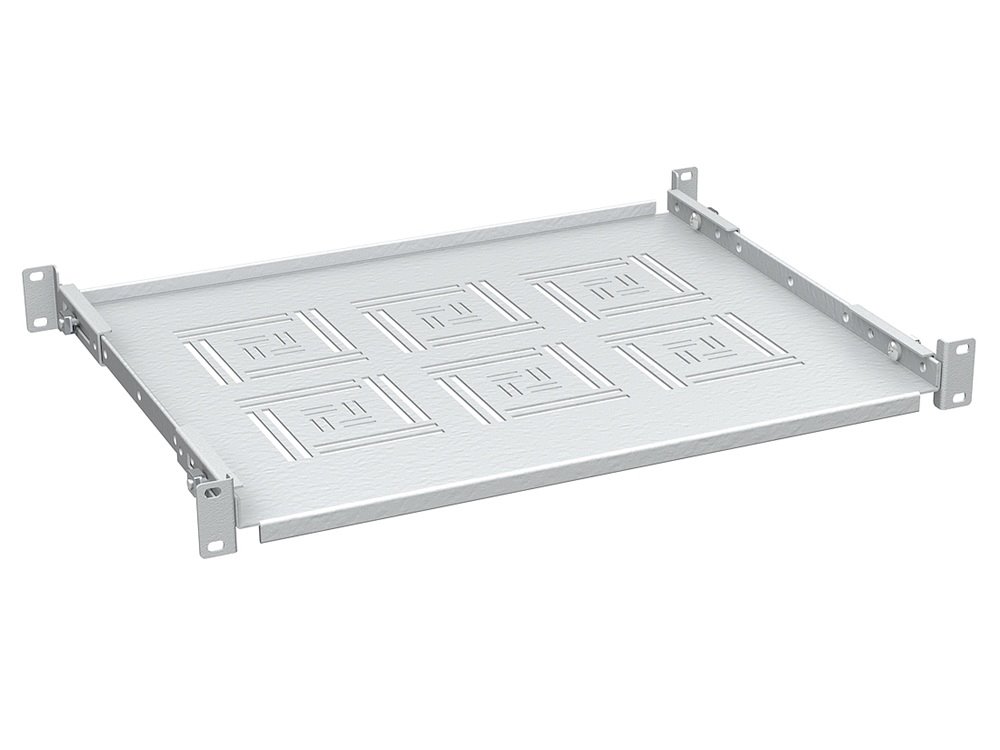 Police Solarix UP-13-G s perforací 1U/350mm, nosnost 40kg, světle šedá, úchyt na přední i zadní lišty