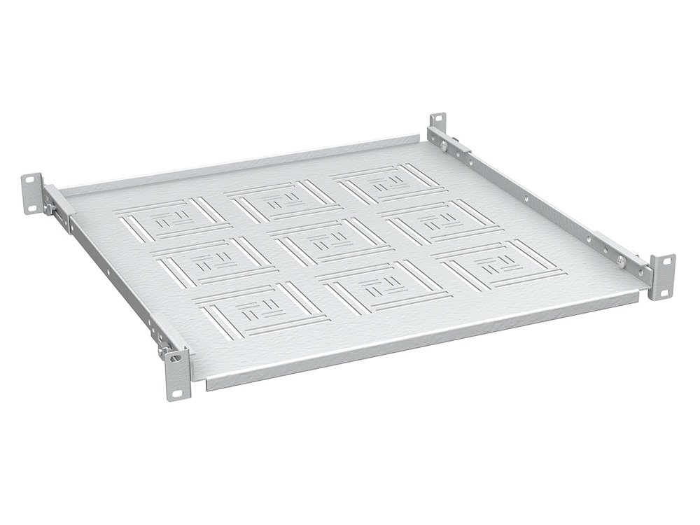 Police Solarix UP-14-G s perforací 1U/450mm, nosnost 40kg, světle šedá, úchyt na přední i zadní lišty