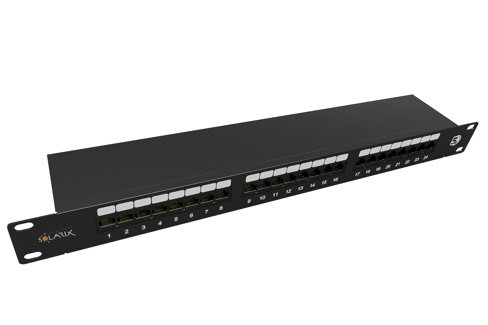 Solarix patch panel 24 x RJ45 CAT5E STP černý 1U, SX24-5E-STP-BK-N