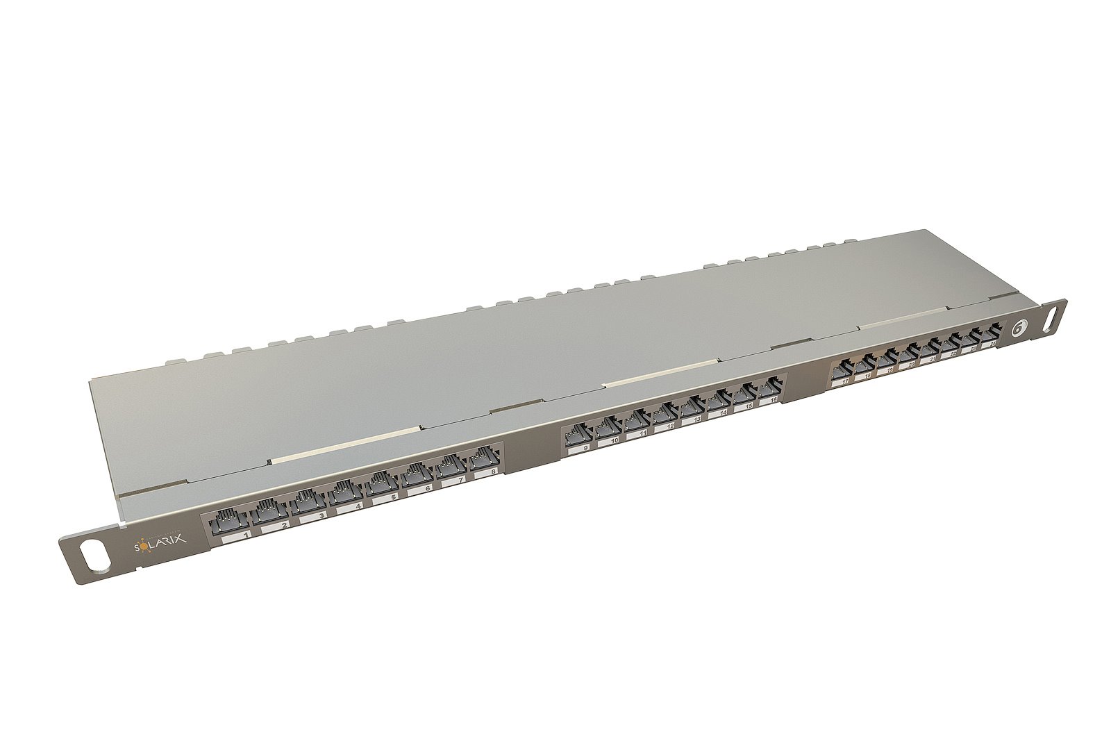 Solarix patch panel 24 x RJ45 CAT6 STP s vyvazovací lištou stříbrný 0,5U, SX24HD-6-STP-SL