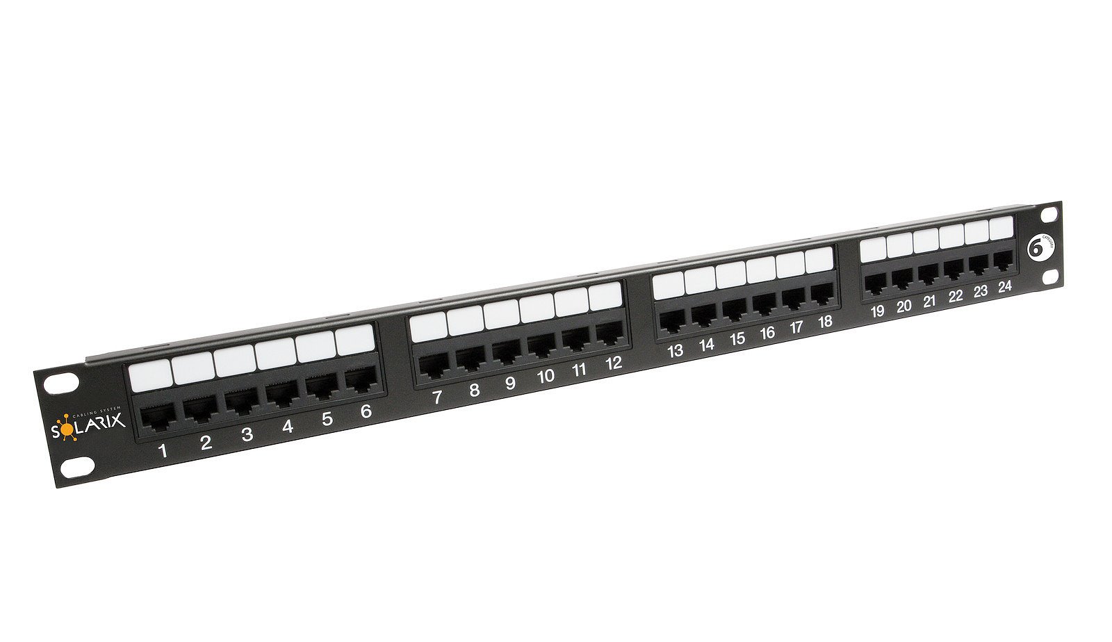 Solarix patch panel 24 x RJ45 CAT6 UTP 350 MHz černý 1U, SX24-6-UTP-BK