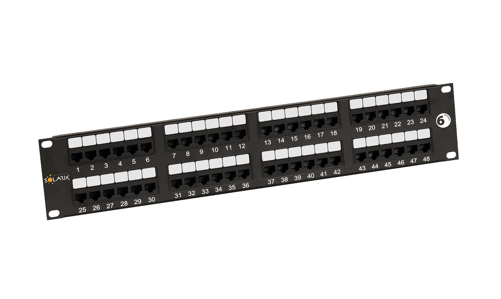 Solarix patch panel 48 x RJ45 CAT6 UTP 350 MHz černý 2U, SX48-6-UTP-BK