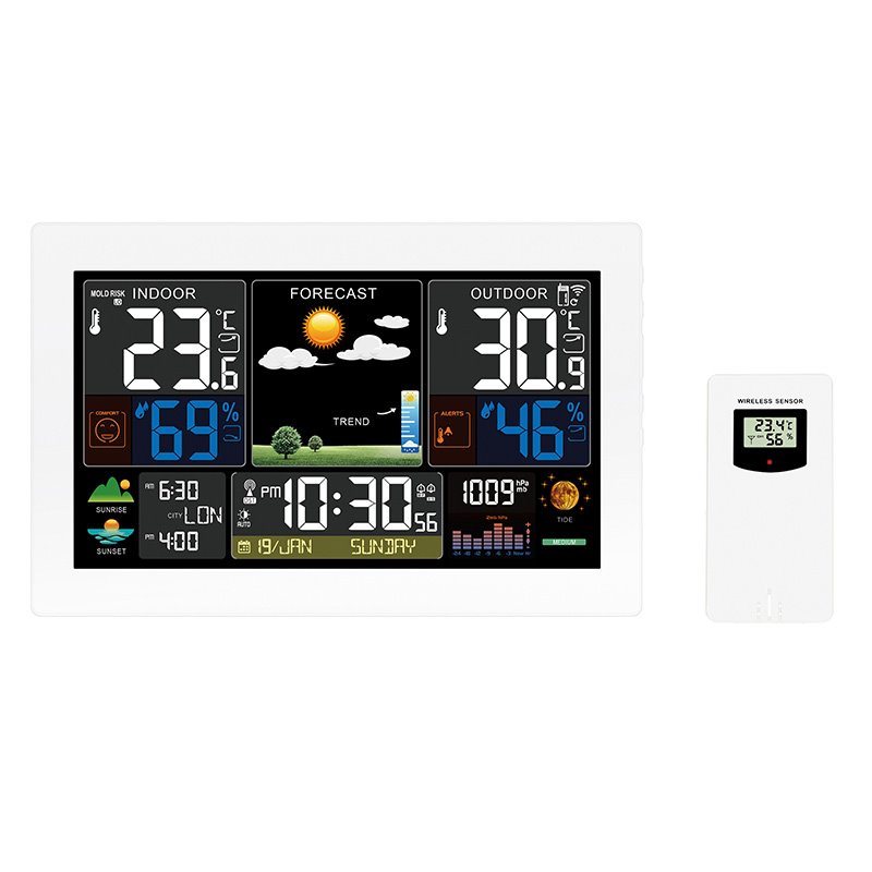 Solight TE81W-XL meteostanice, extra velký barevný LCD, teplota, vlhkost, tlak, RCC, USB nabíjení, bílá