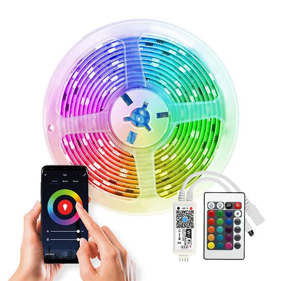 Solight Wifi Smart LED světelný pás, RGB, 5m, sada s adaptérem a dálkovým ovladačem